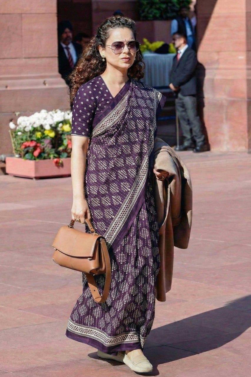 Purple Kangana Ranaut Inspired Pure Cotton Hand Block Print Bagru Saree with Blouse - House of ViDi