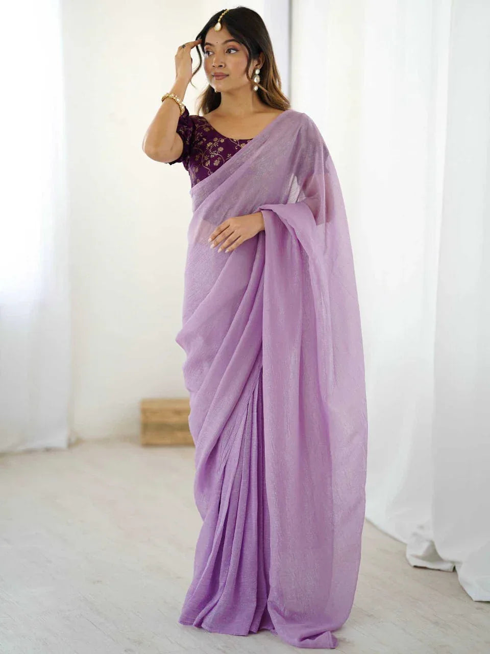 Sparkle Silk Ready-to-Wear Saree with Heavy Banarasi Blouse | Adjustable Hooks | Designer Party Wear Saree - House of ViDi