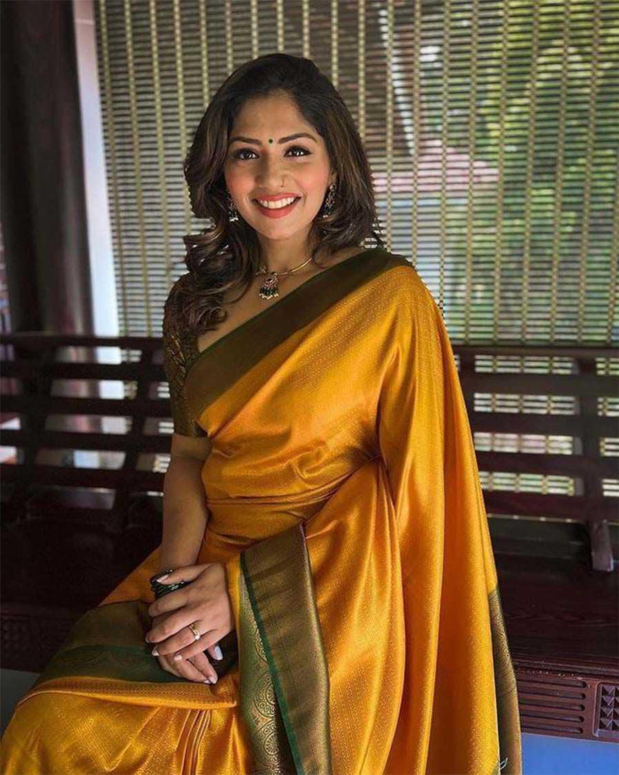 Mustard Premium Soft Lichi Silk Saree with Rich Pallu & Jacquard Weaving | Designer Traditional Wear - House of ViDi