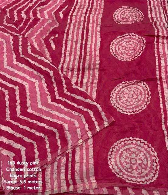 Pink Chanderi Cotton Bagru Batik Printed Saree with Zig Zag Motifs & Tassel Pallu | House of ViDi