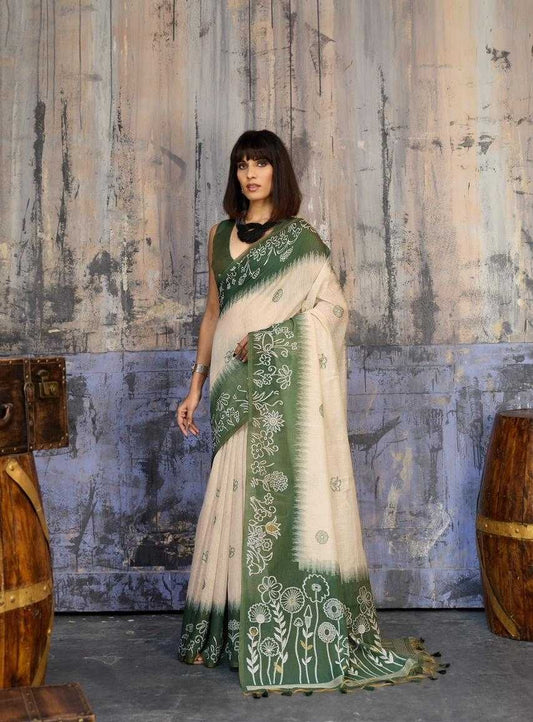 Green Munga Cotton Handloom Weaving Designer Saree | Uniform & Casual Wear Saree | House of ViDi