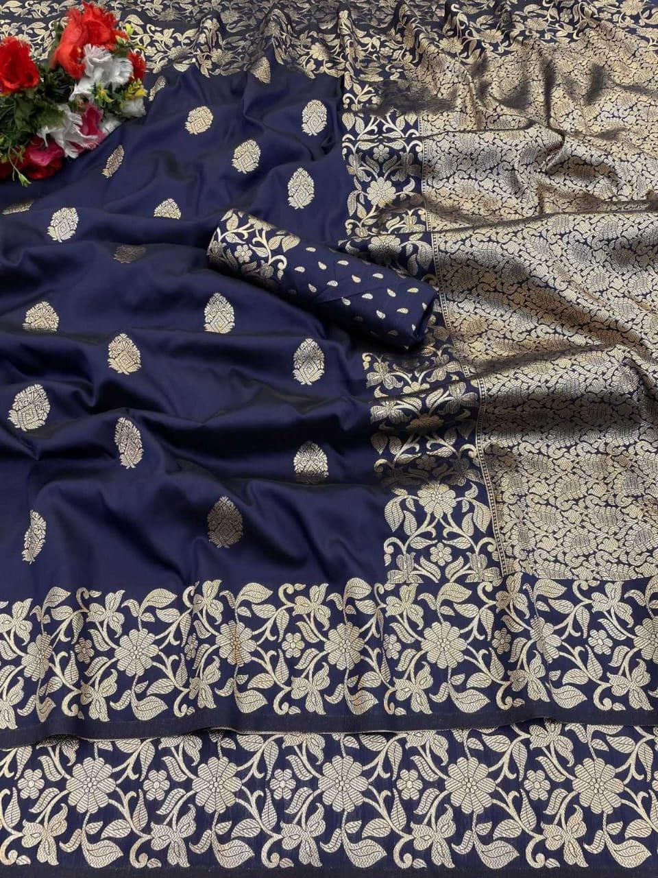Eggplant Soft Silk Saree with Rich Pallu & All-Over Butta | Pure Katan Look | Traditional Designer Silk Saree - House of ViDi