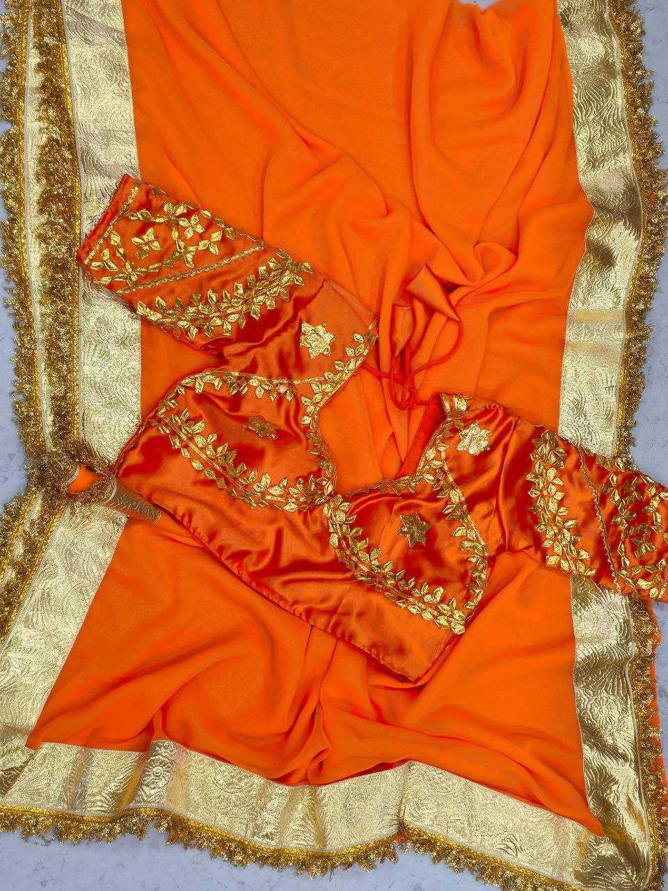 Rashami Desai Inspired Gota Patti Georgette Saree [Orange] - House of ViDi