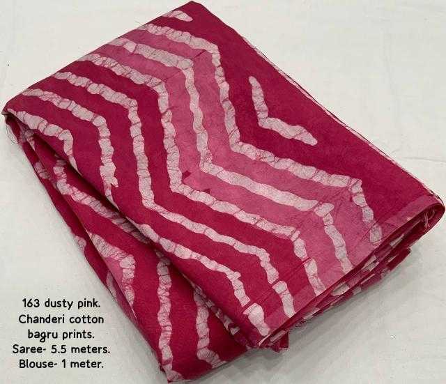 Pink Chanderi Cotton Bagru Batik Printed Saree with Zig Zag Motifs & Tassel Pallu | House of ViDi