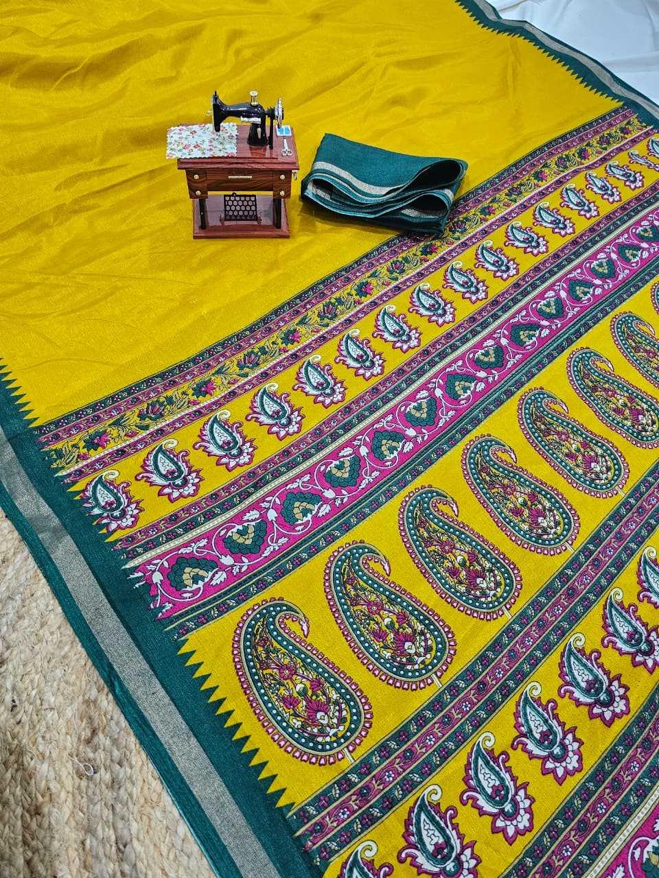 Green Dola Silk Kalamkari Inspired Designer Saree with Zari Woven Blouse - House of ViDi