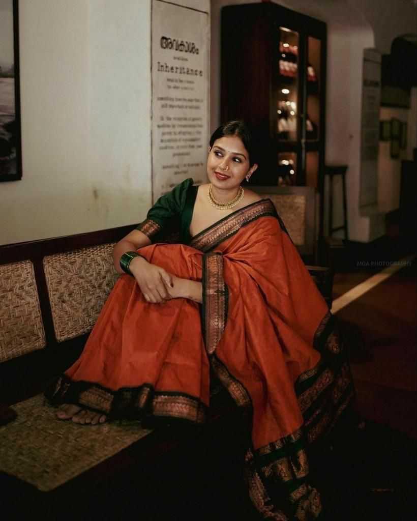 Orange Soft Lichi Silk Saree with Rich Pallu & All-Over Jacquard Weaving | Designer Traditional Silk Saree - House of ViDi