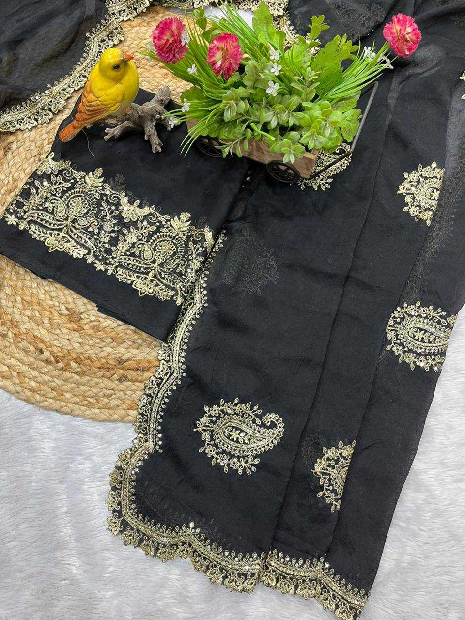 Sonali Bendre Inspired Black Rangoli Crush Silk Saree with Jari & Sequins Embroidery | Designer Party Wear Saree