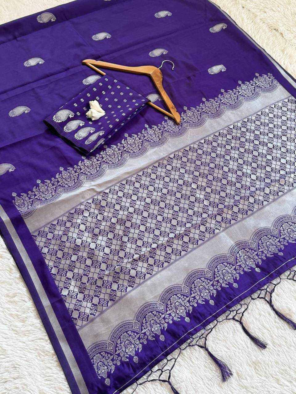 Royal Blue Katan Silk Saree with Silver Weaving & Brocade Blouse