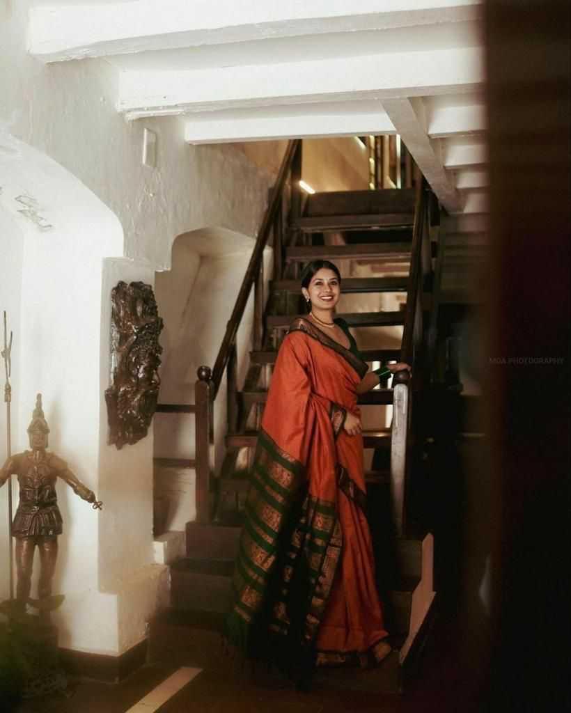 Orange Soft Lichi Silk Saree with Rich Pallu & All-Over Jacquard Weaving | Designer Traditional Silk Saree - House of ViDi