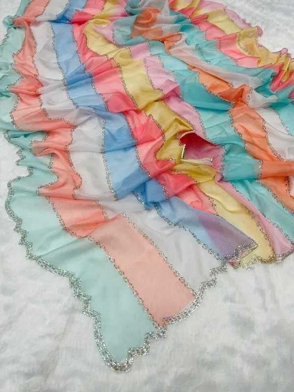 Soft Tabby Silk Saree with Designer Print & Zarkhan Work – Elegant Party & Festive Wear