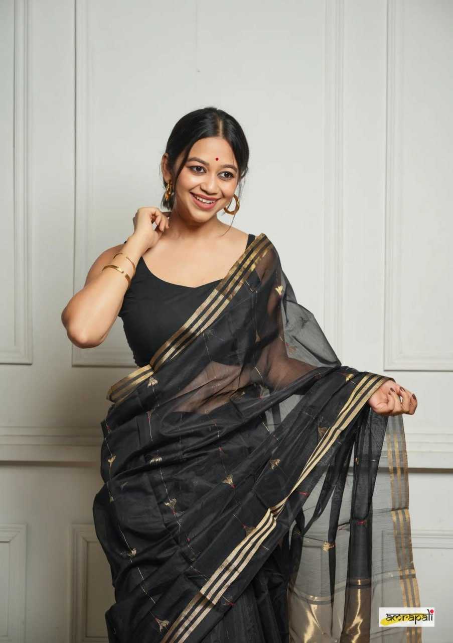 Soft Cotton Silk Saree with Jacquard Weaving & Rich Pallu – Elegant Festive Wear with Unstitched Blouse [Black] - House of ViDi