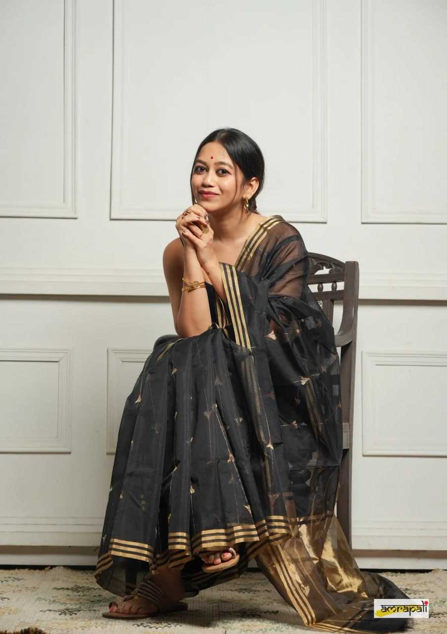 Soft Cotton Silk Saree with Jacquard Weaving & Rich Pallu – Elegant Festive Wear with Unstitched Blouse [Black] - House of ViDi