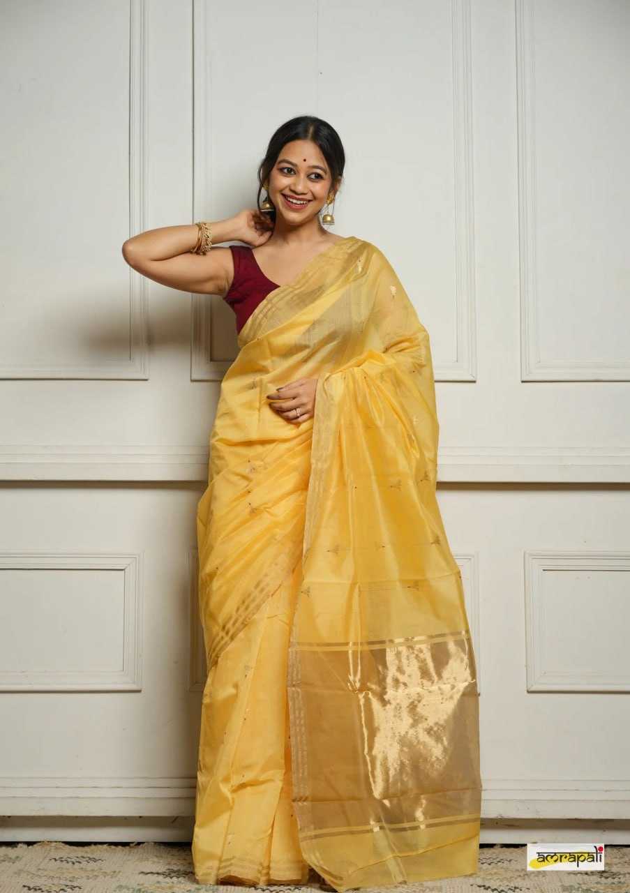 Soft Cotton Silk Saree with Jacquard Weaving & Rich Pallu – Elegant Festive Wear with Unstitched Blouse [Yellow] - House of ViDi