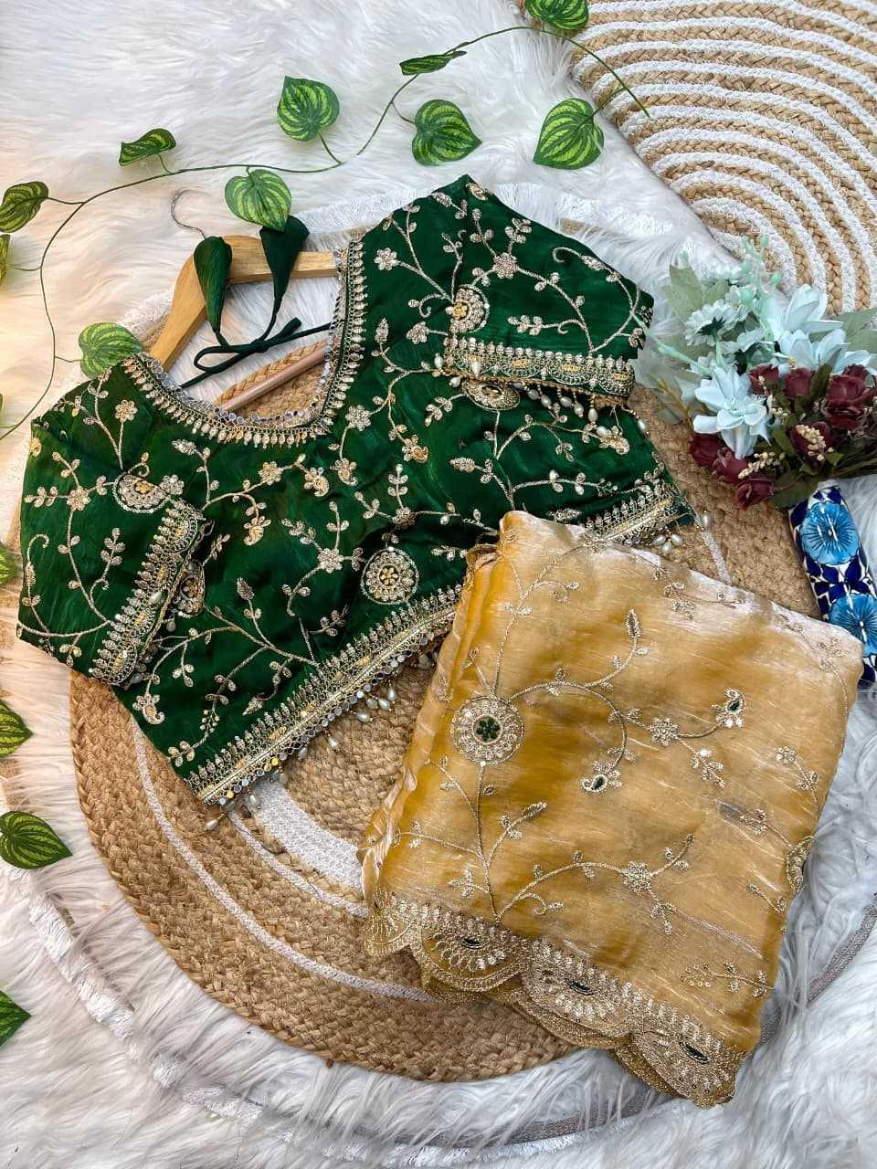 Yellow Fendy Satin Saree with Sequin Embroidery & Blouse - House of ViDi