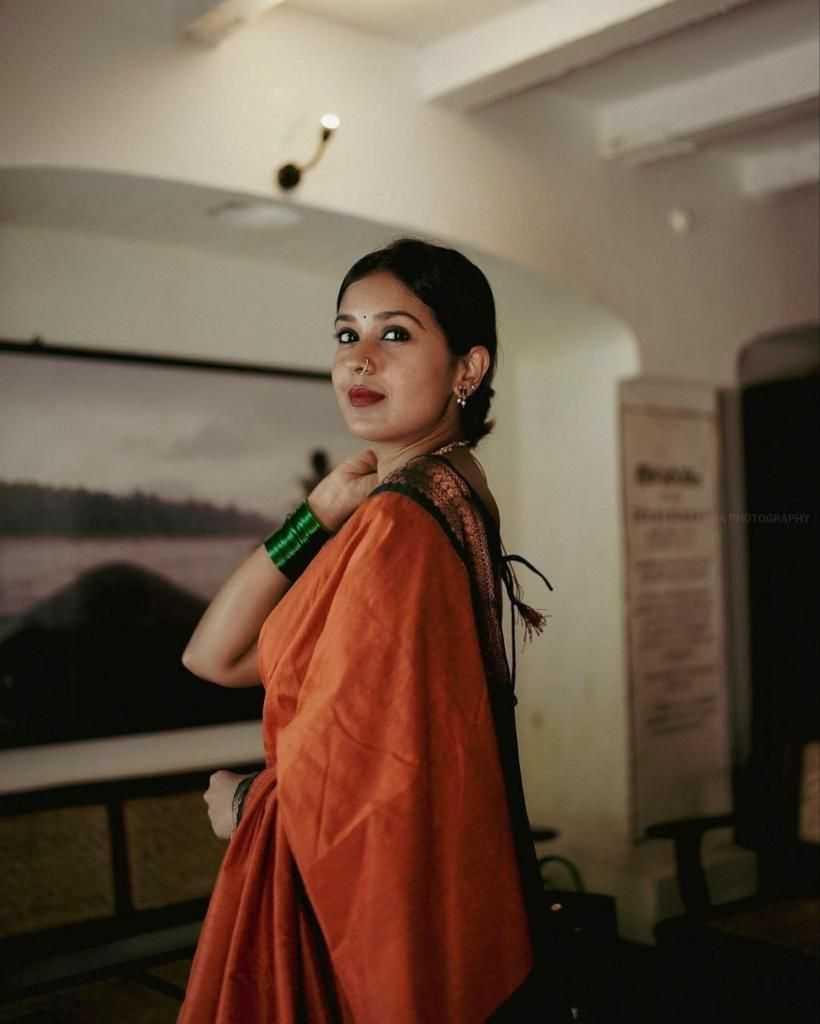 Orange Soft Lichi Silk Saree with Rich Pallu & All-Over Jacquard Weaving | Designer Traditional Silk Saree - House of ViDi