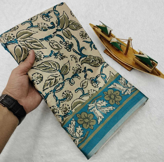 Peacock Blue Warli x Kalamkari Edition Soft Silk Saree with Designer Pallu & Zari Border – Premium Soft Silk Saree