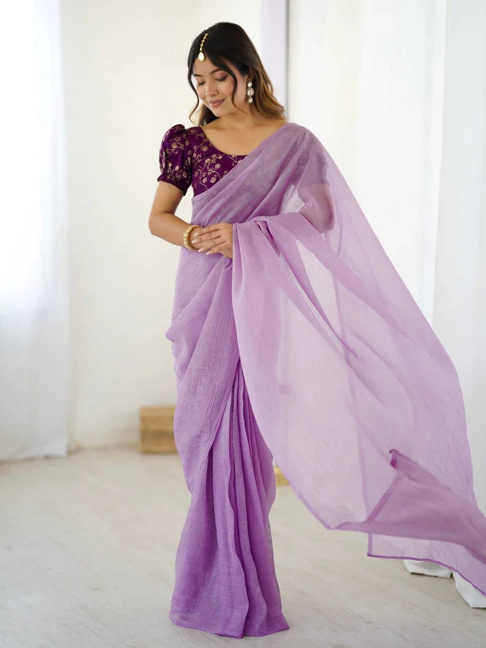 Sparkle Silk Ready-to-Wear Saree with Heavy Banarasi Blouse | Adjustable Hooks | Designer Party Wear Saree - House of ViDi