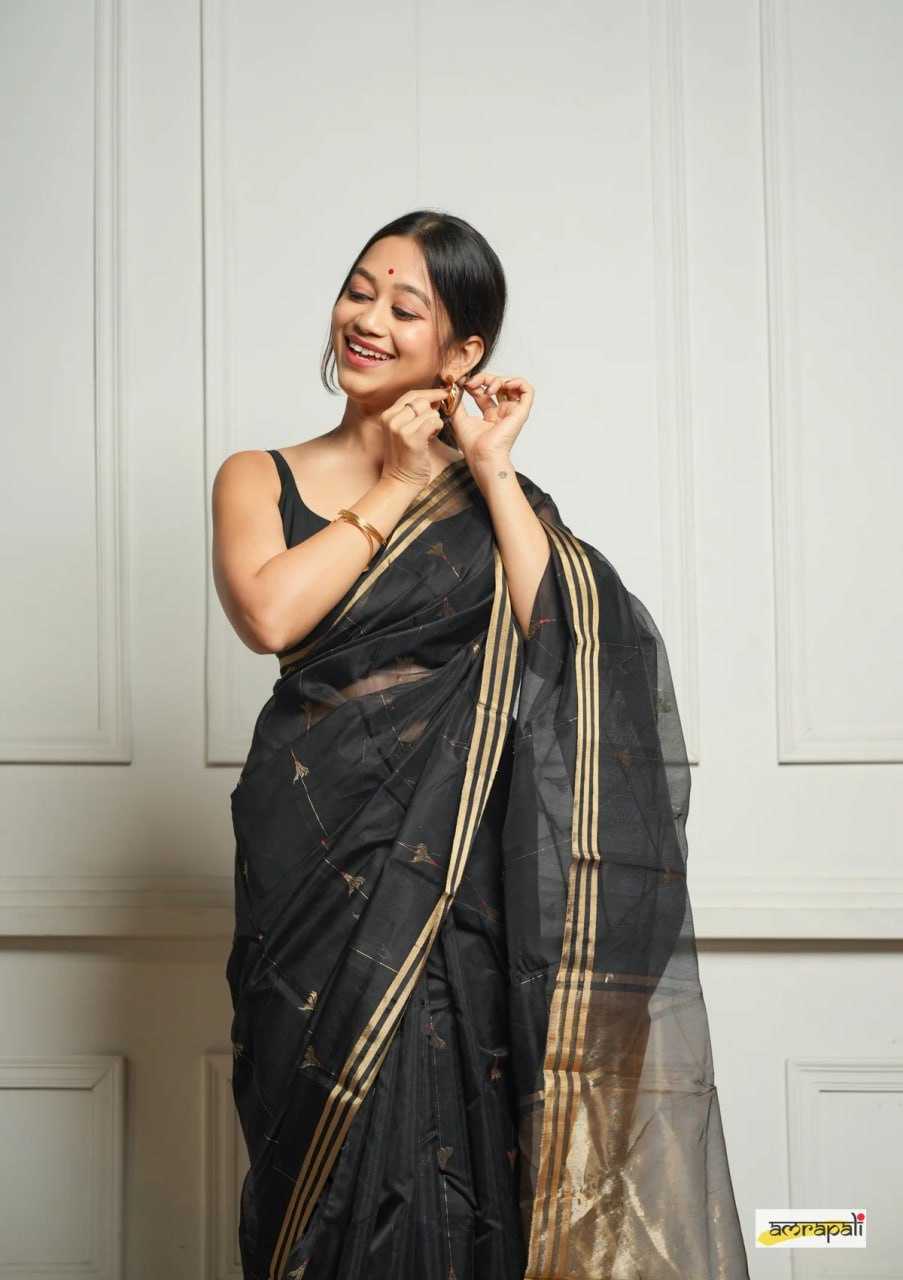 Soft Cotton Silk Saree with Jacquard Weaving & Rich Pallu – Elegant Festive Wear with Unstitched Blouse [Black] - House of ViDi