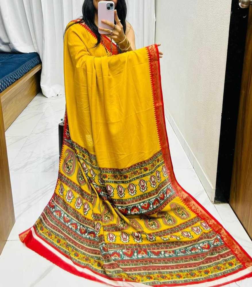 Red Dola Silk Kalamkari Inspired Designer Saree with Zari Woven Blouse - House of ViDi