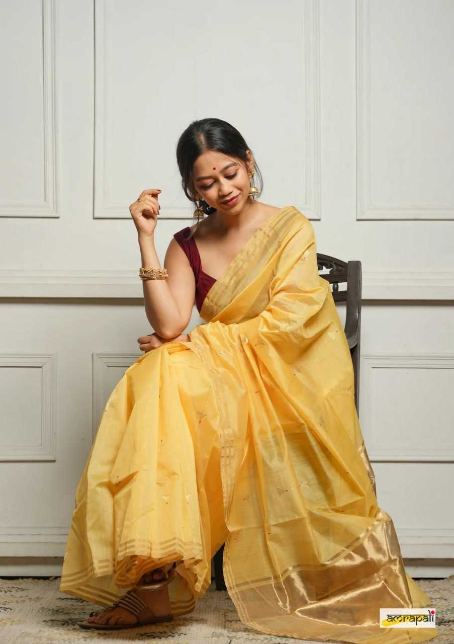 Soft Cotton Silk Saree with Jacquard Weaving & Rich Pallu – Elegant Festive Wear with Unstitched Blouse [Yellow] - House of ViDi