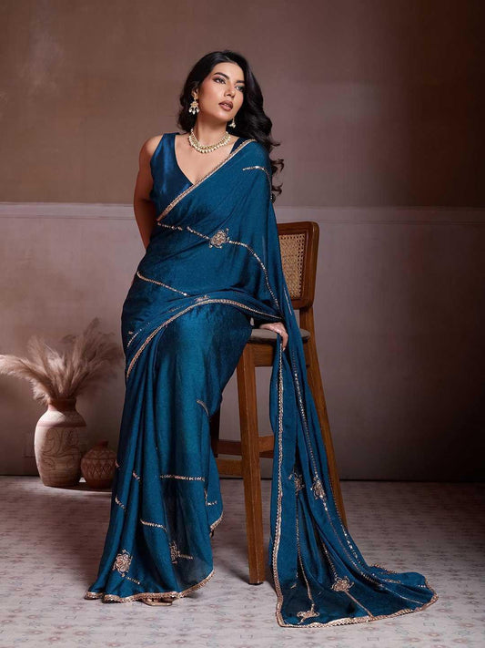 Morpich Designer Crush Silk Saree with C-Pallu Beads Embroidery Work - House of ViDi