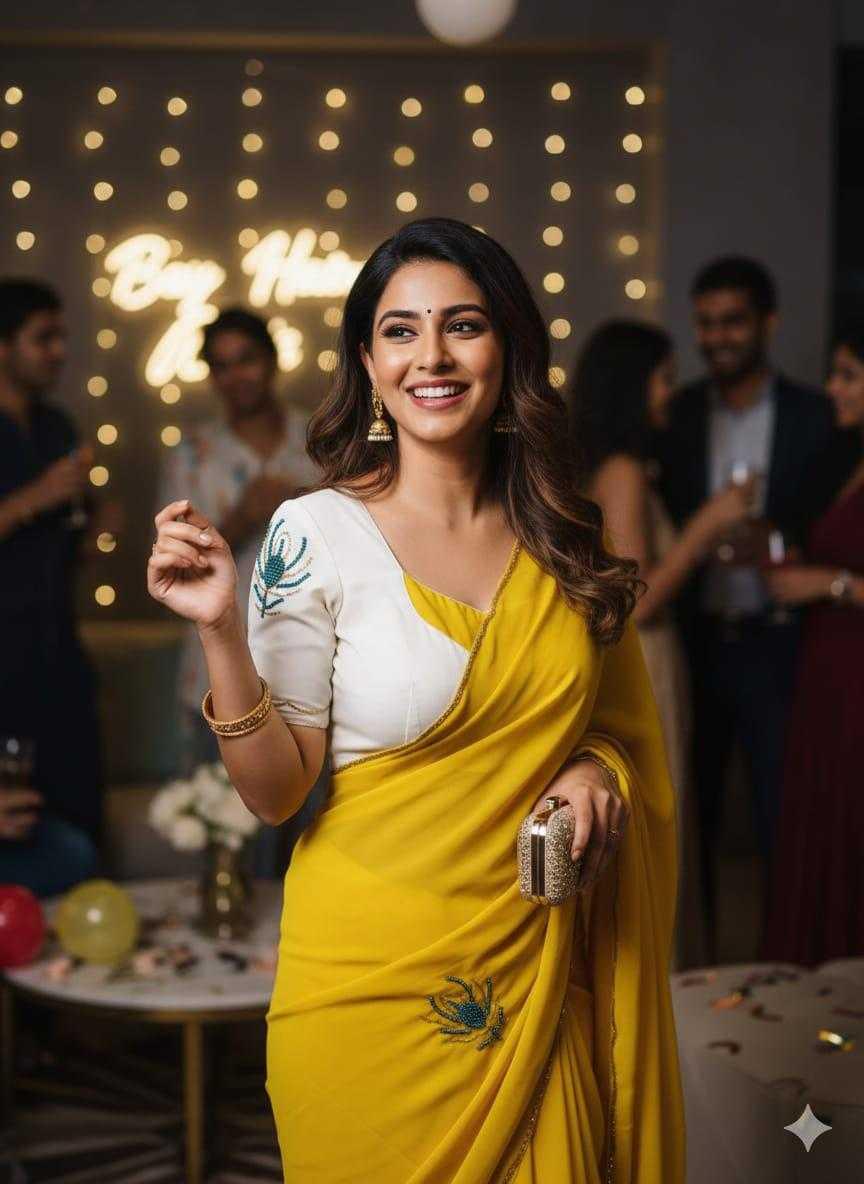 Faux Georgette Saree with Handworked Morpankh Motifs - House of ViDi