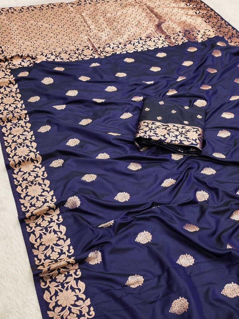 Eggplant Soft Silk Saree with Rich Pallu & All-Over Butta | Pure Katan Look | Traditional Designer Silk Saree - House of ViDi