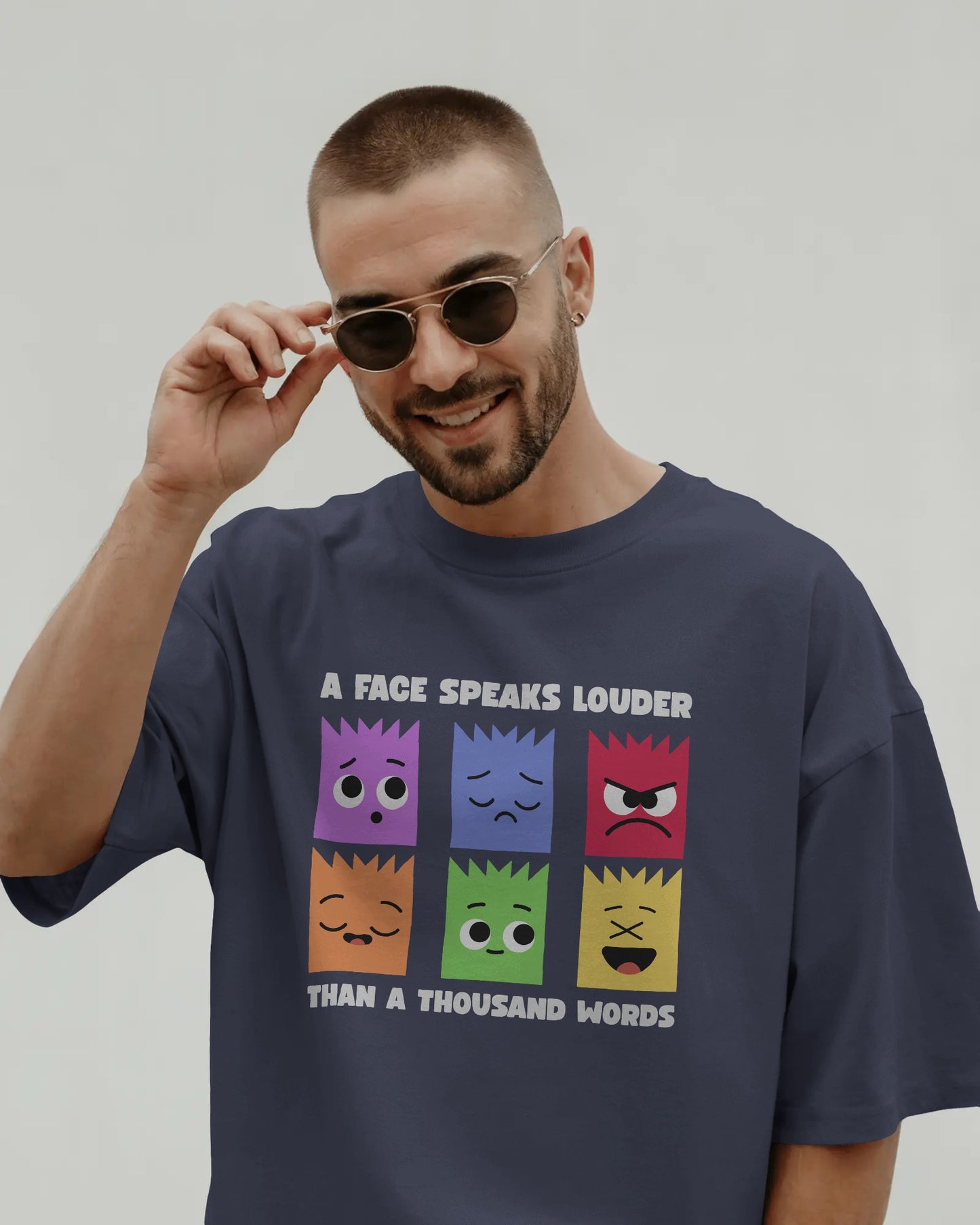 A Face Speaks Louder Oversized T-shirt | Emoji Expression Graphic Tee