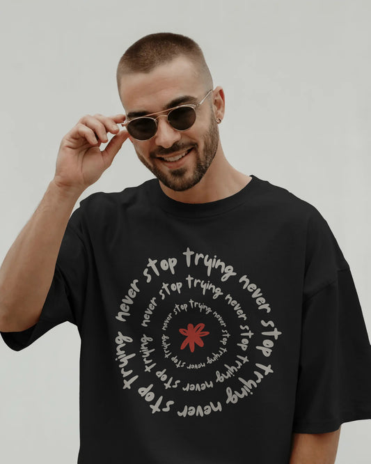 Oversized "Never Stop Trying" Graphic T-Shirt