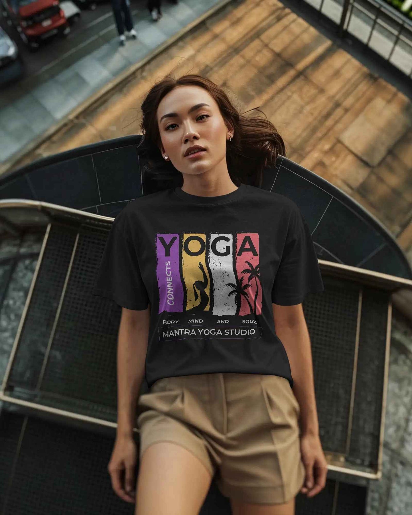 Yoga Connects Body Mind & Soul T-Shirt | Vintage Yoga Graphic Tee