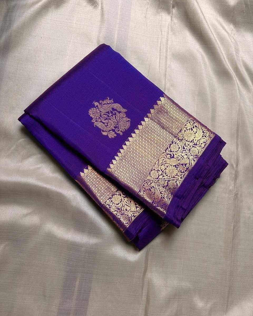 Blue Elegant Banarasi Soft Silk Zari Woven Saree with Rich Border & Blouse Piece - House of ViDi