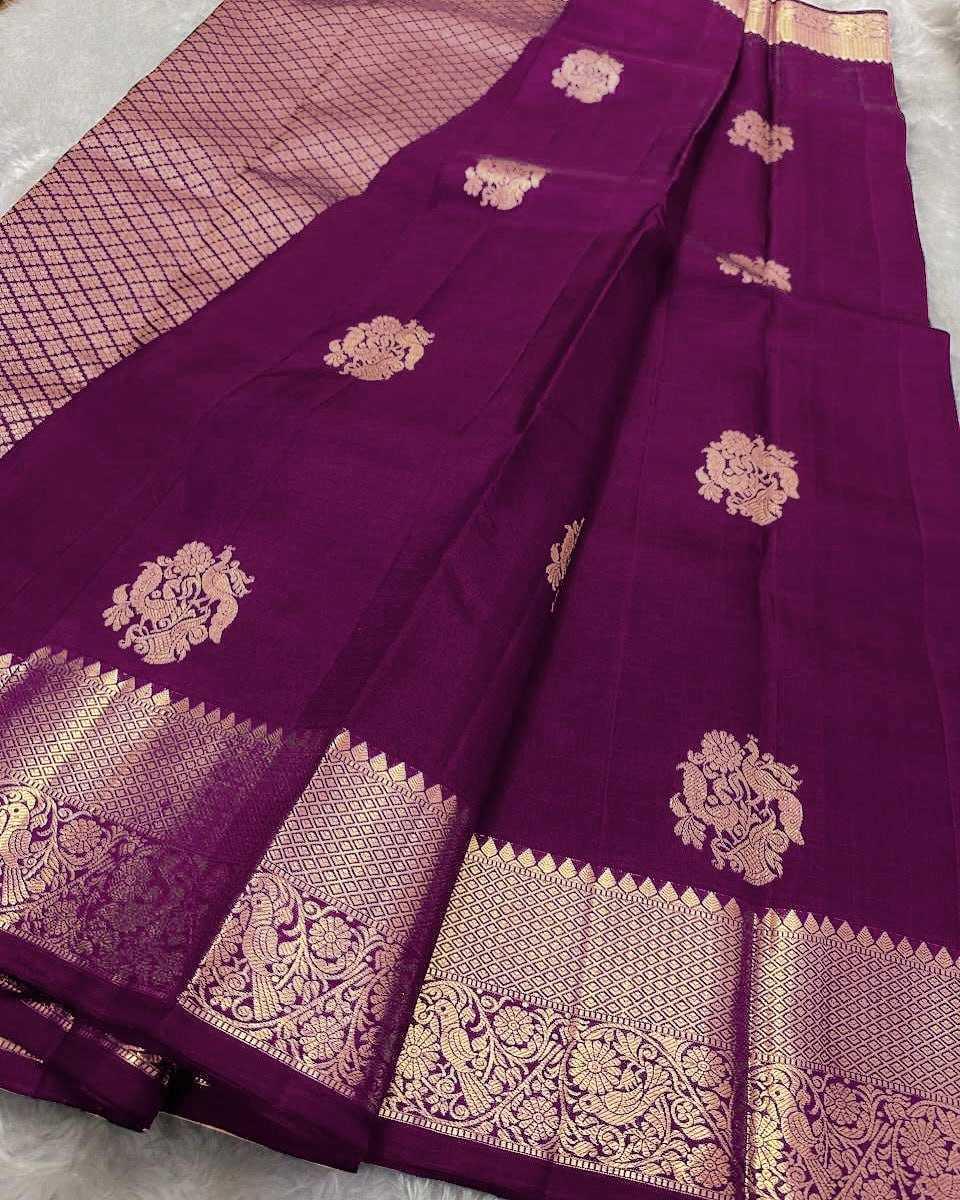 Maroon Elegant Banarasi Soft Silk Zari Woven Saree with Rich Border & Blouse Piece - House of ViDi