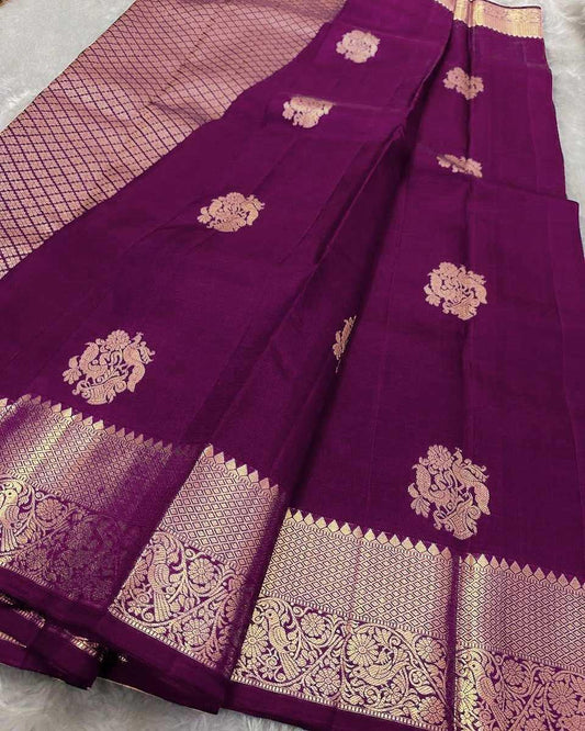 Maroon Elegant Banarasi Soft Silk Zari Woven Saree with Rich Border & Blouse Piece - House of ViDi
