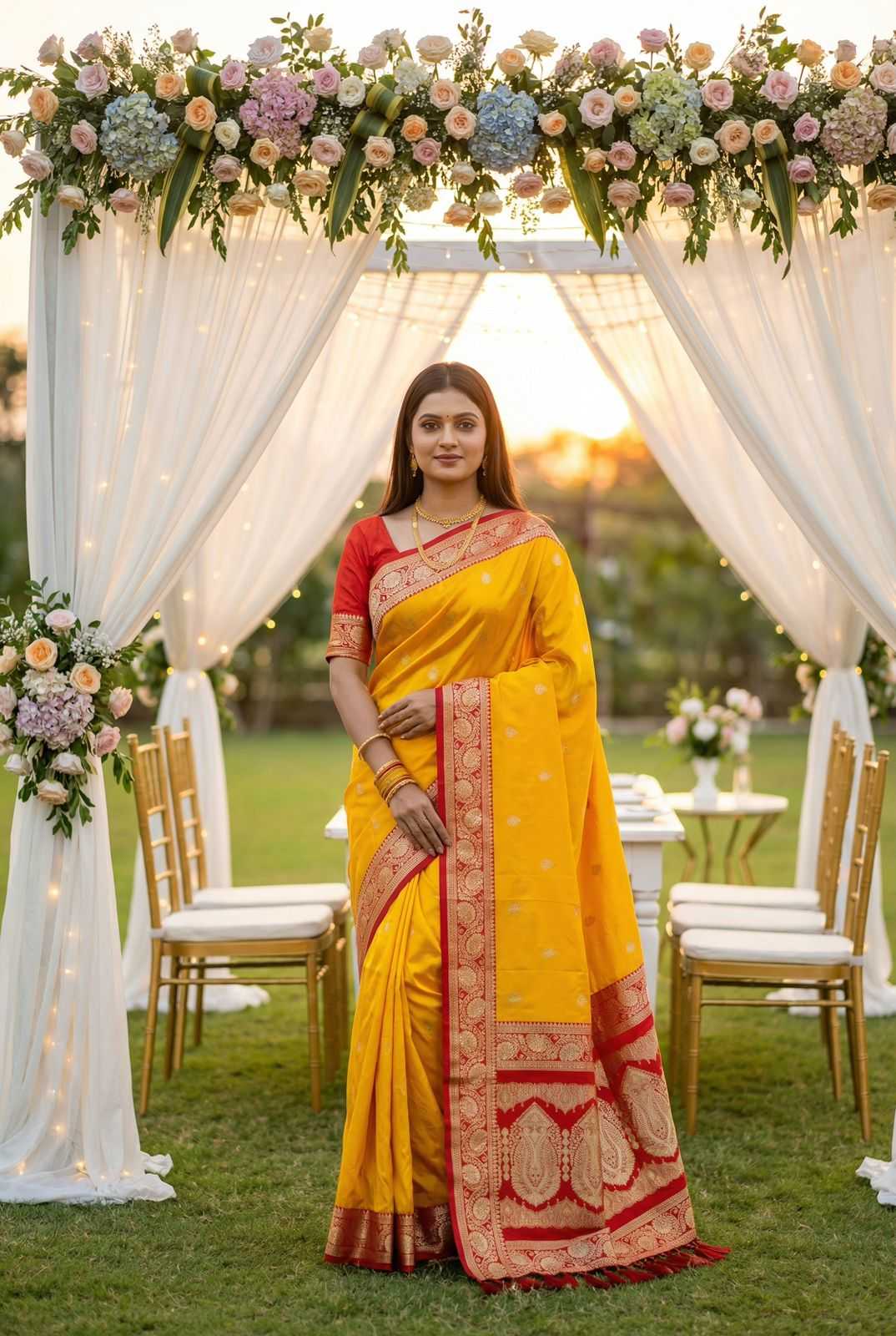 Yellow Banarasi Soft Silk Zari Weaving Saree