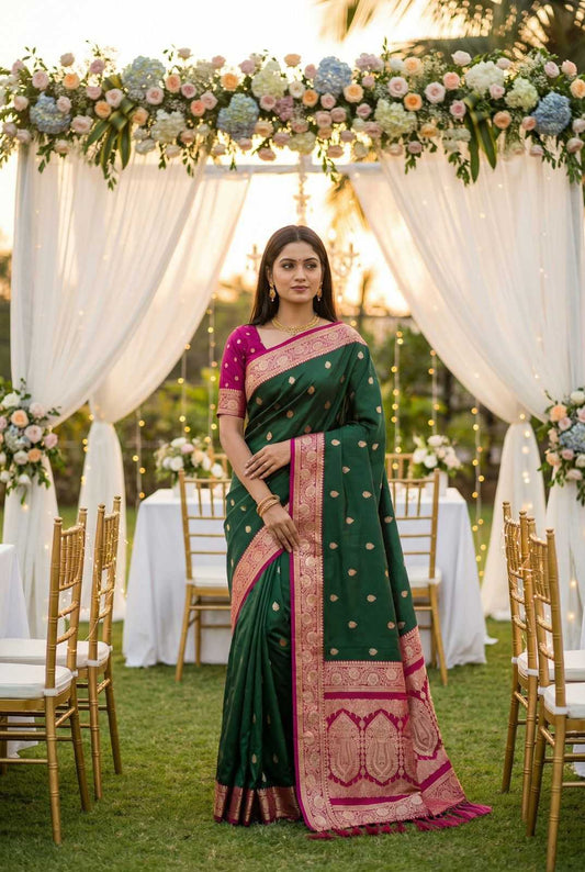 Green Banarasi Soft Silk Zari Weaving Saree