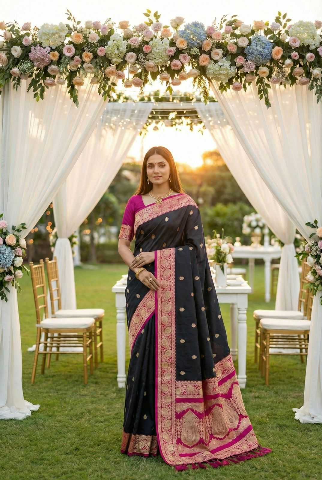 Black Banarasi Soft Silk Zari Weaving Saree