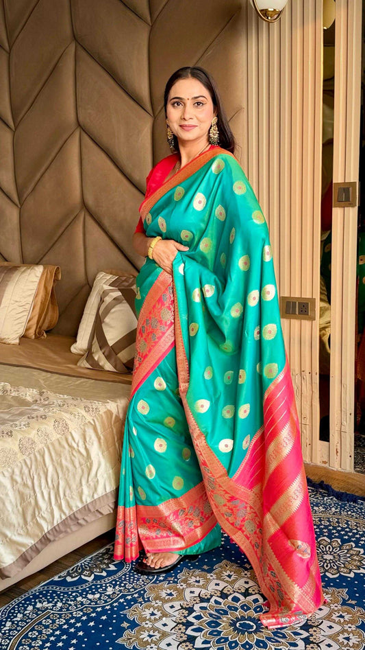 Green Banarasi Narayanpeth Soft Silk Saree