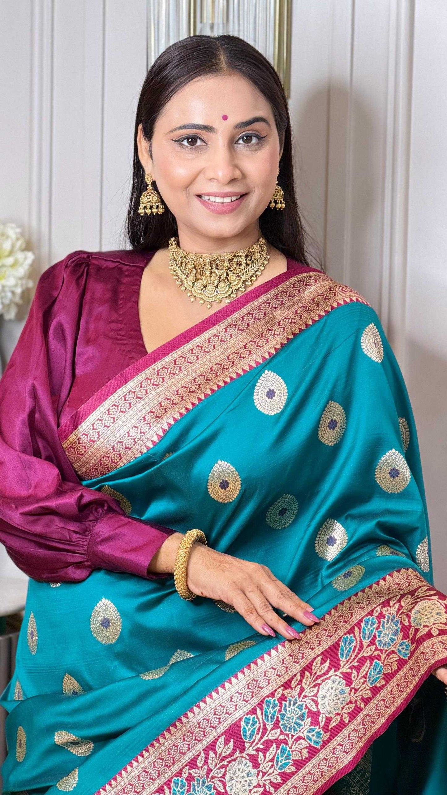 Sky Blue Banarasi Narayanpeth Soft Silk Saree