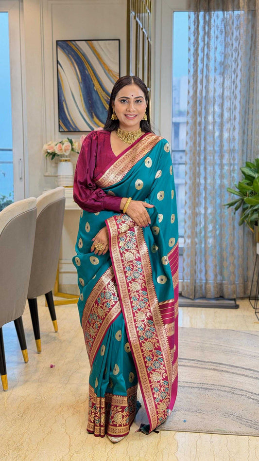 Sky Blue Banarasi Narayanpeth Soft Silk Saree