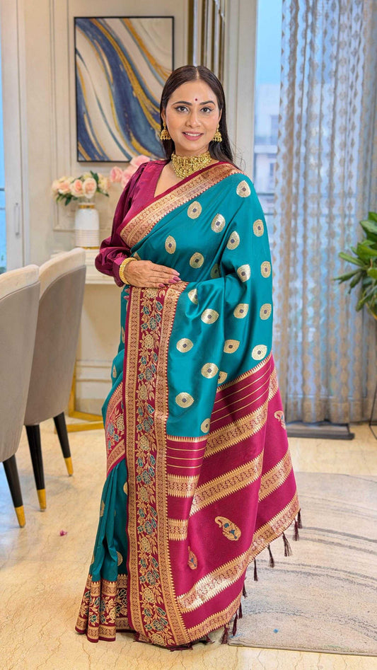 Sky Blue Banarasi Narayanpeth Soft Silk Saree