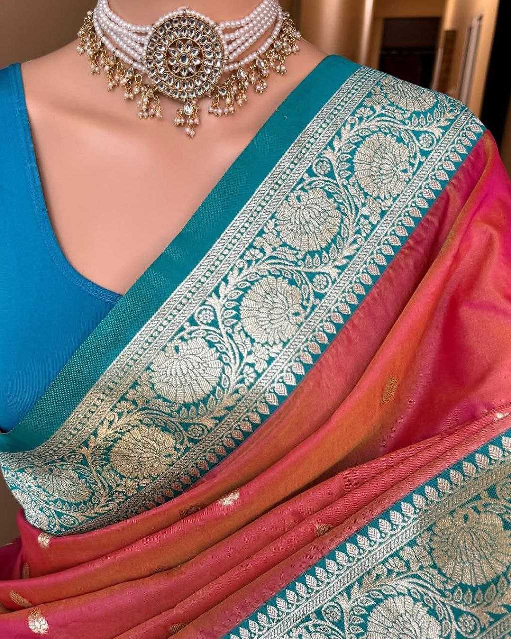 Pink Pure Soft Banarasi Silk Saree with Mina Work, Butti Weaving & Rich Contrast Border | Designer Party Wear Saree - House of ViDi