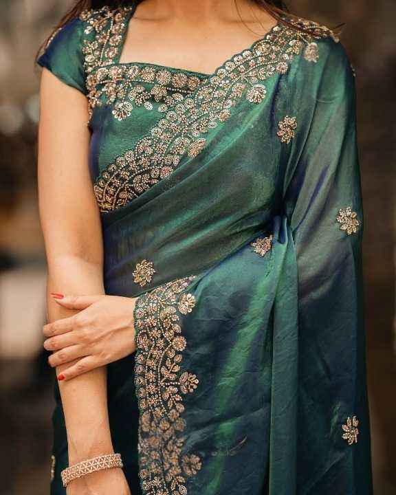 Satin Chiffon Saree with Beads Work & Designer Blouse