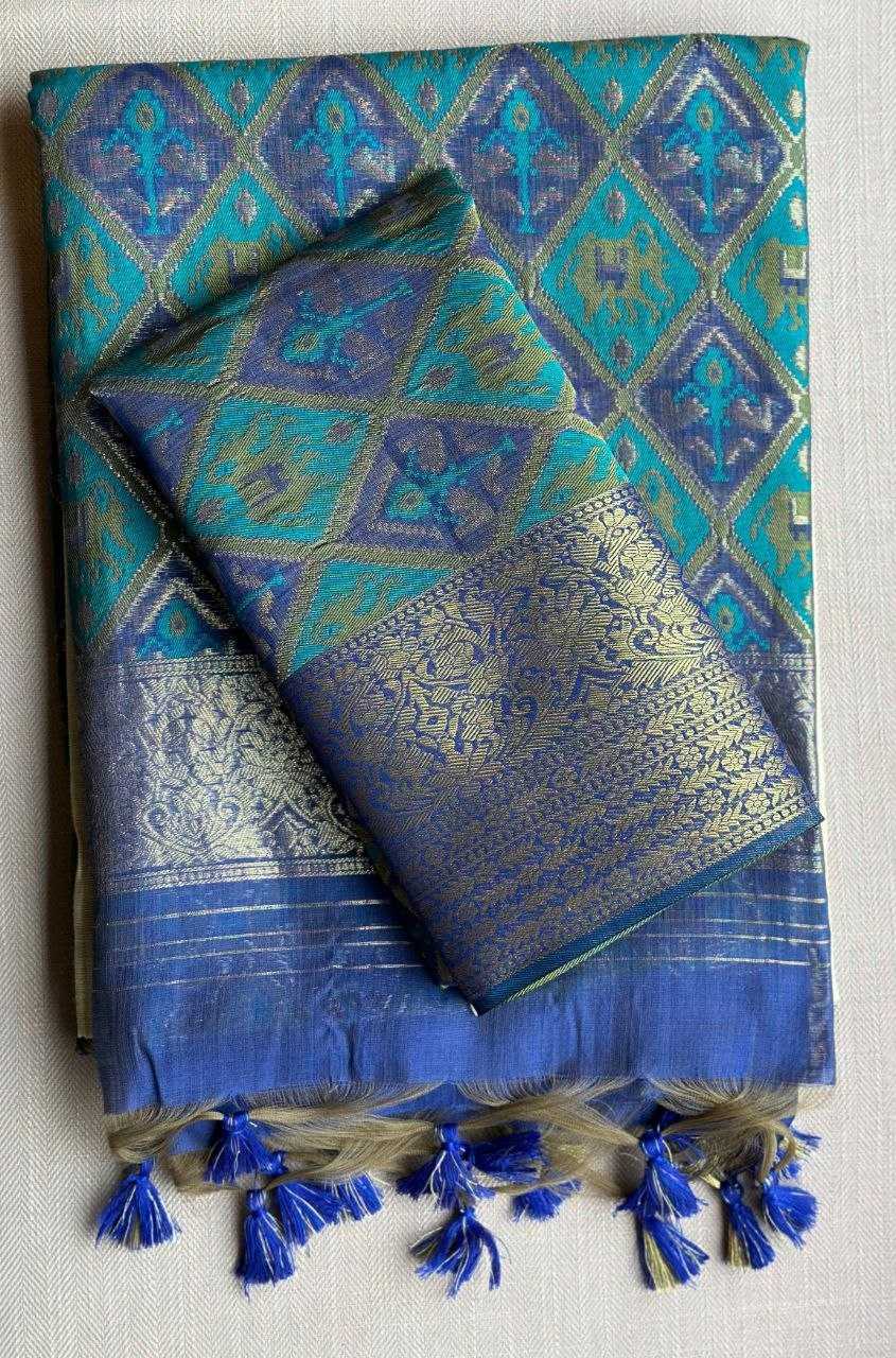 Blue Pure Khadi Cotton Handwoven Traditional Saree - House of ViDi