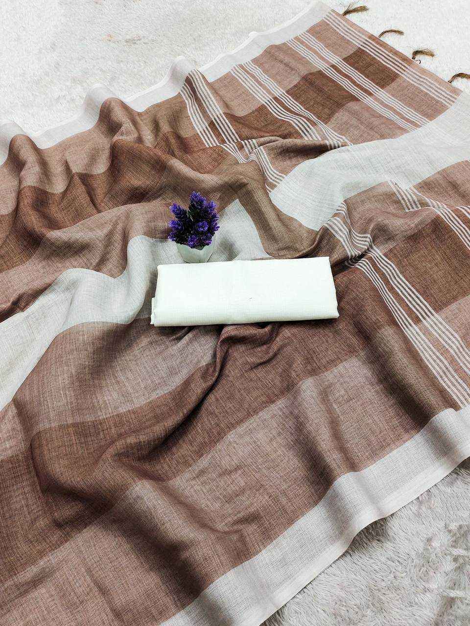 Linen Cotton Digital Printed Saree with Satin Blouse