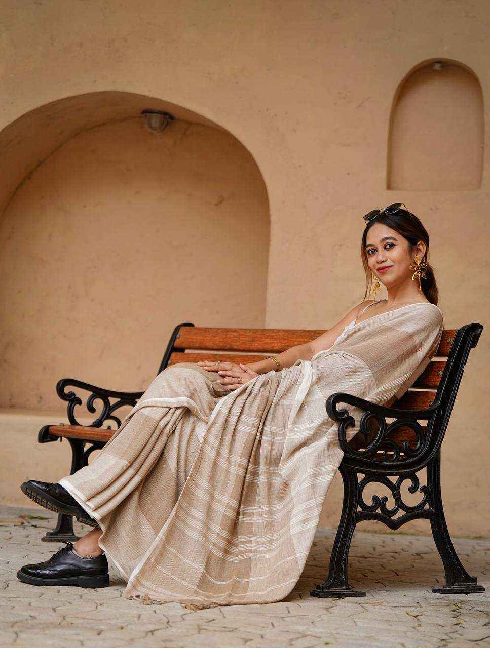 Linen Cotton Digital Printed Saree with Satin Blouse