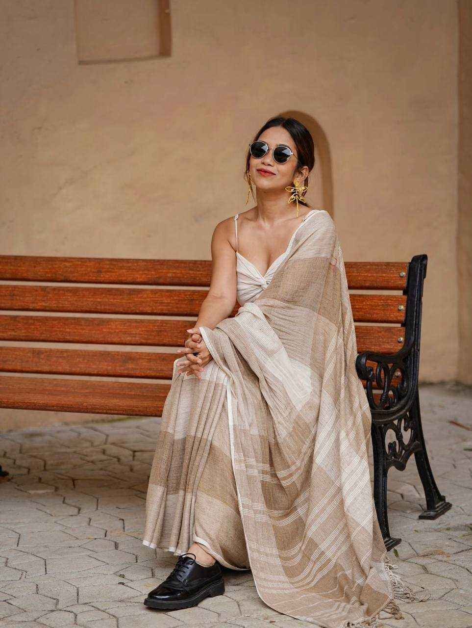 Linen Cotton Digital Printed Saree with Satin Blouse