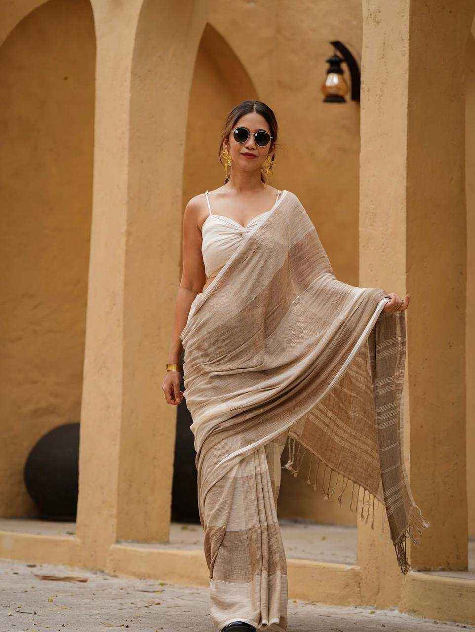 Linen Cotton Digital Printed Saree with Satin Blouse
