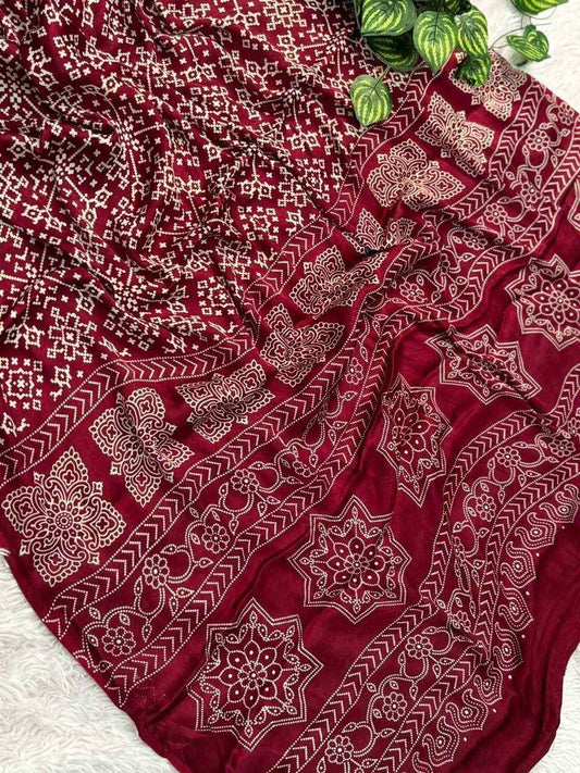 Heritage Gajji Modal Saree with Traditional Ajrakh-Inspired Print