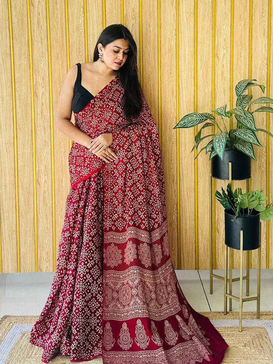 Heritage Gajji Modal Saree with Traditional Ajrakh-Inspired Print