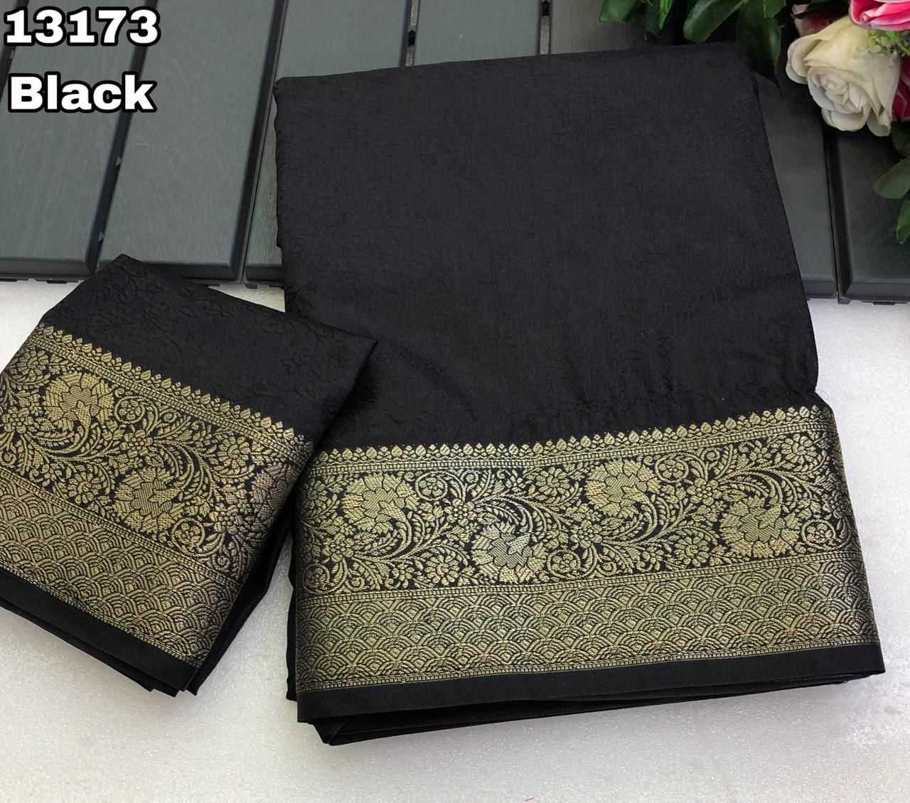 Black Dola Silk Jacquard Border Designer Saree - House of ViDi